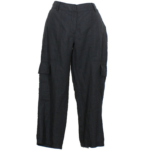EILEEN FISHER Graphite Gray Organic Linen Crop Cargo Pants 8